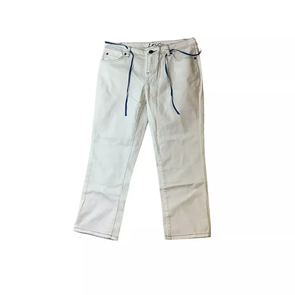 INC Denim Slim Fit Skinny Leg Low-Rise White Capri Jeans Womens Size 8 Stretch